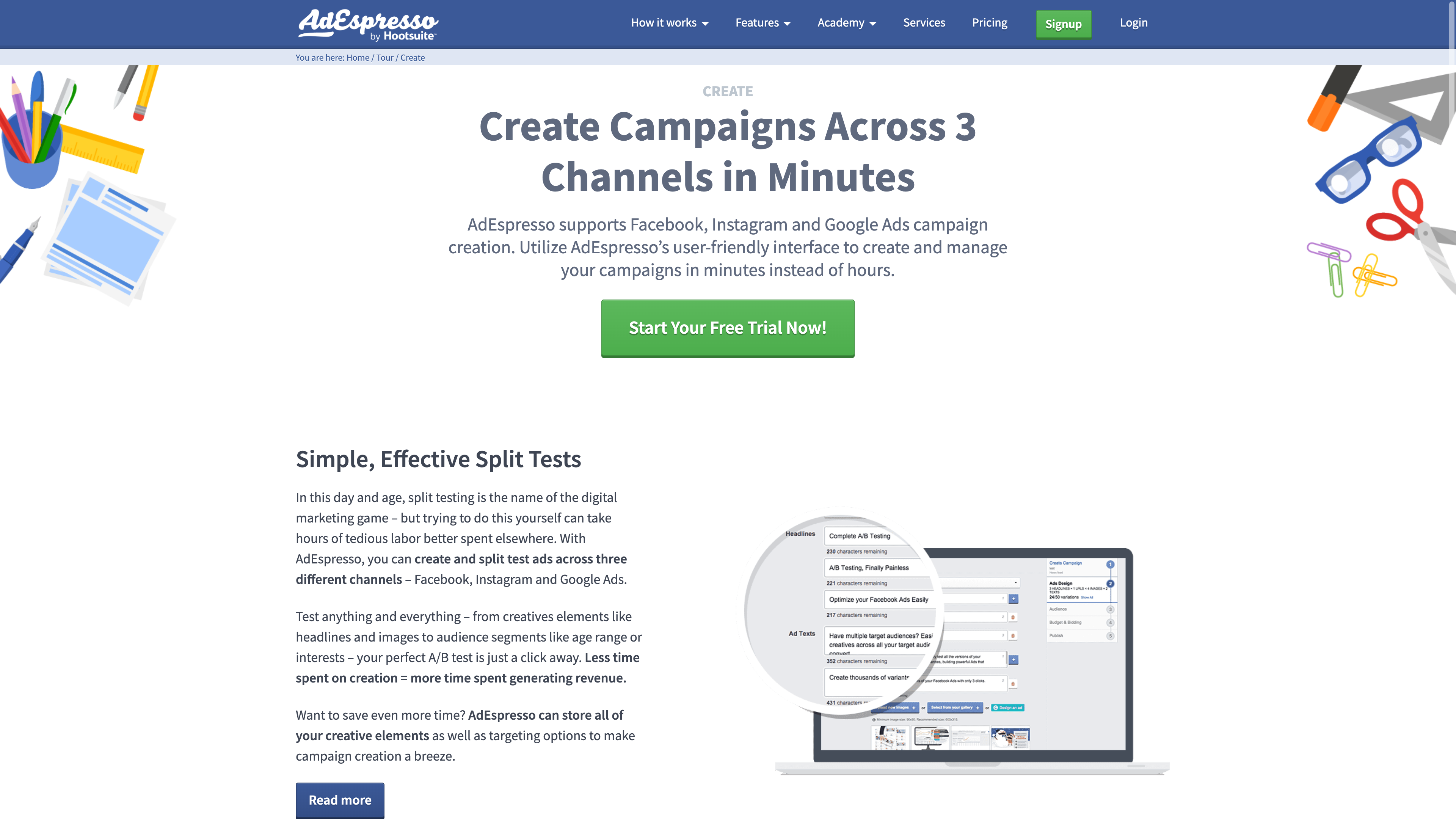 AdEspresso's guided campaign builder for Facebook and Instagram split tests
